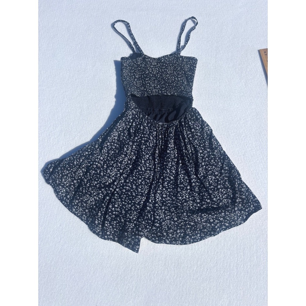 Hollister Floral Smocked Romper Navy White Cutout Sleeveless Summer Jumpsuit XS